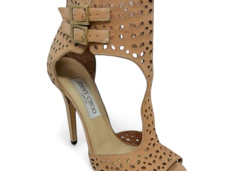 Tahi Perforated Suede Sandal Heels Luxury Designer By Jimmy Choo In Blush, Size: US-6.5 IT-36.5 Online now