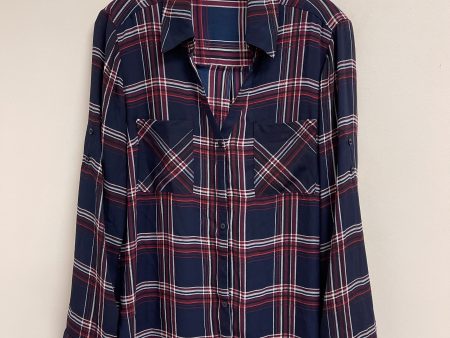 Blouse Long Sleeve By Express In Plaid Pattern, Size: L For Sale