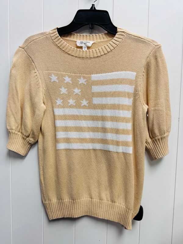 Sweater Short Sleeve By CANDACE CAMERON BLUE  In Tan & White, Size: Xxs on Sale