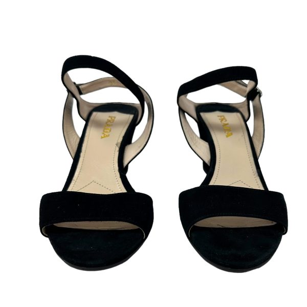 Calzature Donna Suede Wedge Sandal, Nero - Camoscio Luxury Designer By Prada  Size: 9 on Sale